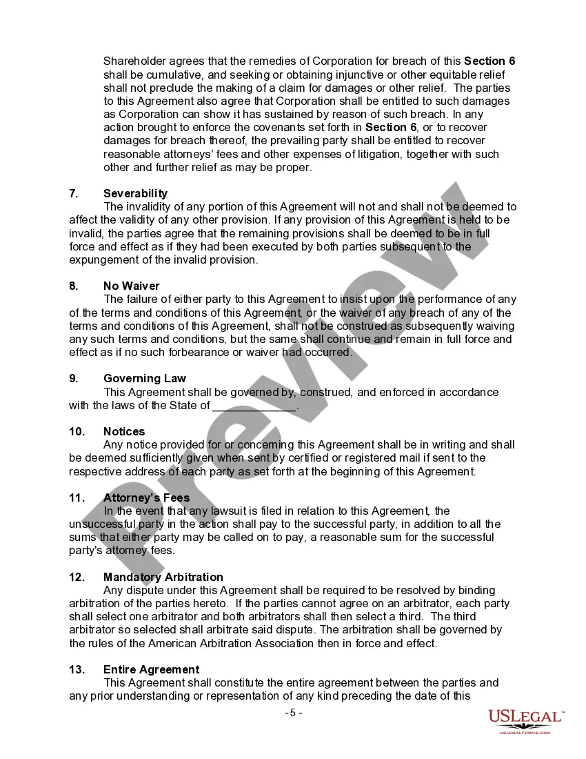 Get Shareholders' Agreement between Two Shareholders of Closely Held Corporation with Buy Sell Provisions Preview Shareholders' Agreement between Two Shareholders of Closely Held Corporation with Buy Sell Provisions