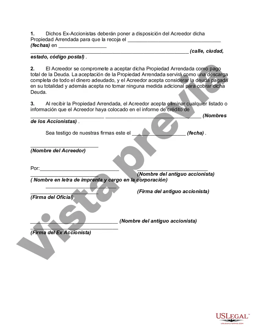 Preview Acuerdo para comprometer la deuda mediante la devolución de la propiedad garantizada