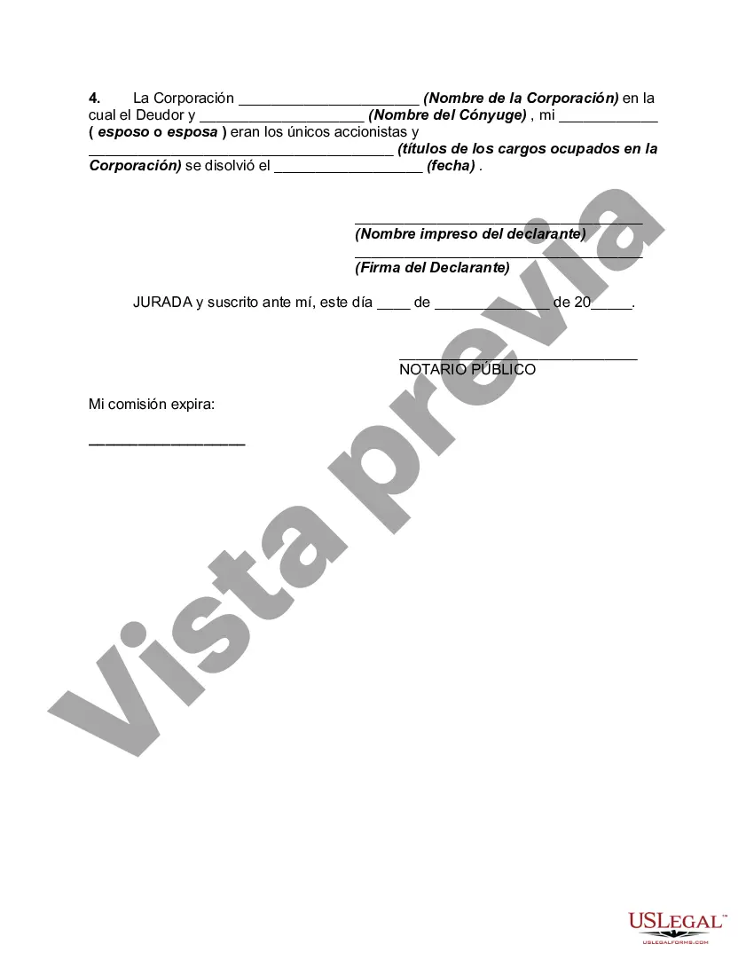 Preview Declaración Jurada del Estado Financiero del Deudor para Inducir al Acreedor a Comprometer o Cancelar la Deuda que está Vencida - Activos y Pasivos
