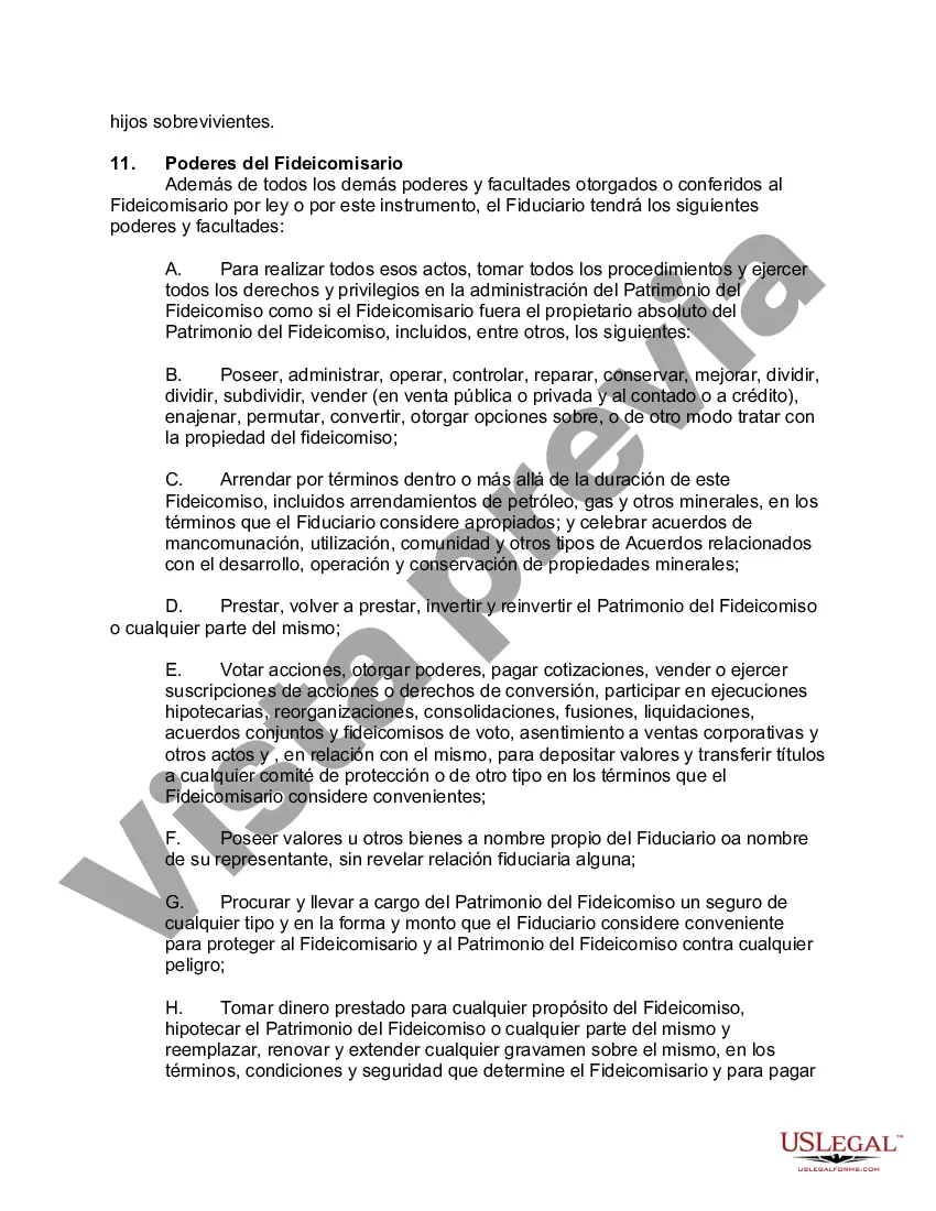 Preview Acuerdo de Fideicomiso Revocable con Esposo y Esposa como Fideicomitentes e Ingresos a