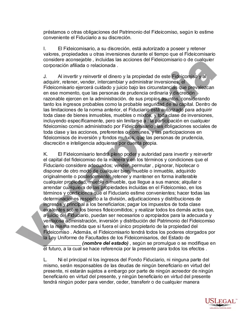 Preview Acuerdo de Fideicomiso Revocable con Esposo y Esposa como Fideicomitentes e Ingresos a