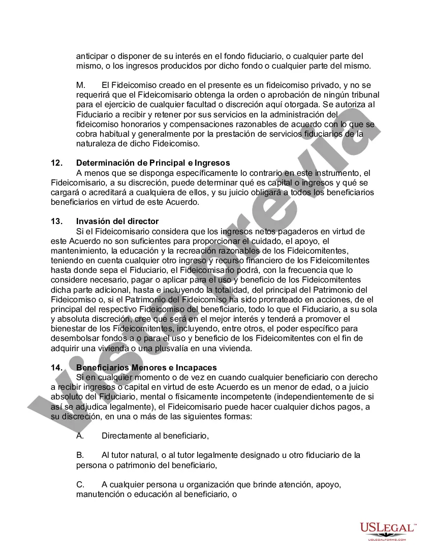 Preview Acuerdo de Fideicomiso Revocable con Esposo y Esposa como Fideicomitentes e Ingresos a