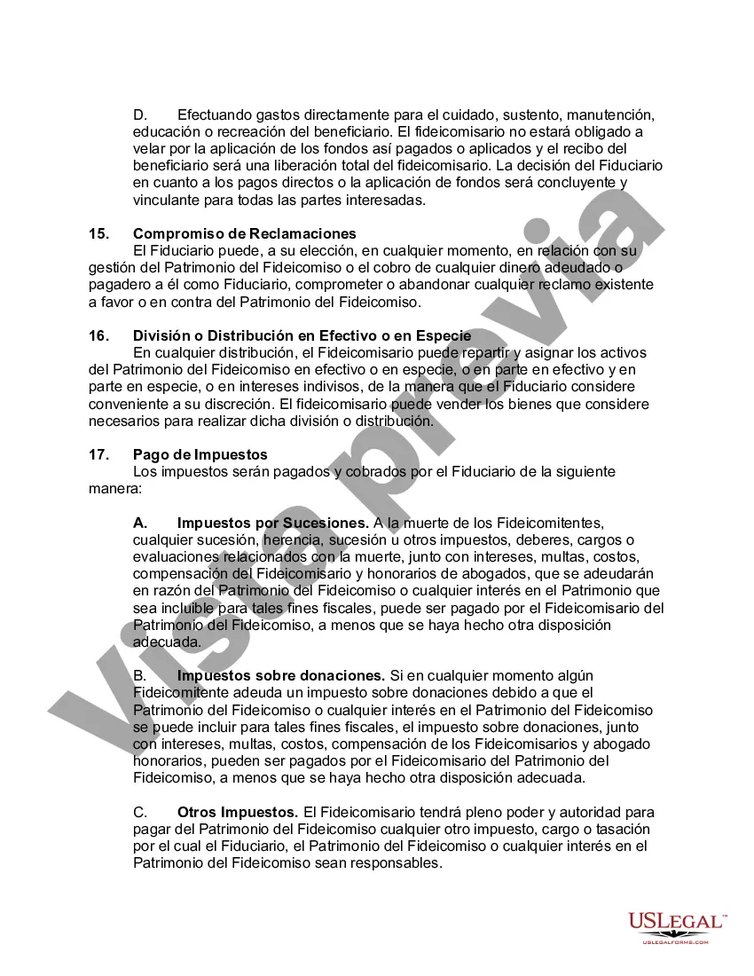 Preview Acuerdo de Fideicomiso Revocable con Esposo y Esposa como Fideicomitentes e Ingresos a