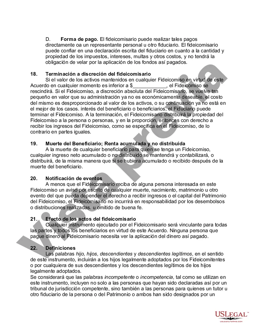 Preview Acuerdo de Fideicomiso Revocable con Esposo y Esposa como Fideicomitentes e Ingresos a