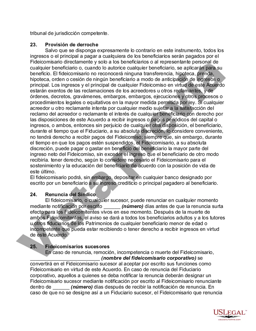 Preview Acuerdo de Fideicomiso Revocable con Esposo y Esposa como Fideicomitentes e Ingresos a