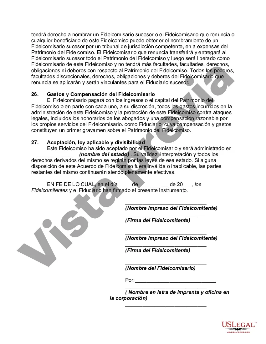 Preview Acuerdo de Fideicomiso Revocable con Esposo y Esposa como Fideicomitentes e Ingresos a