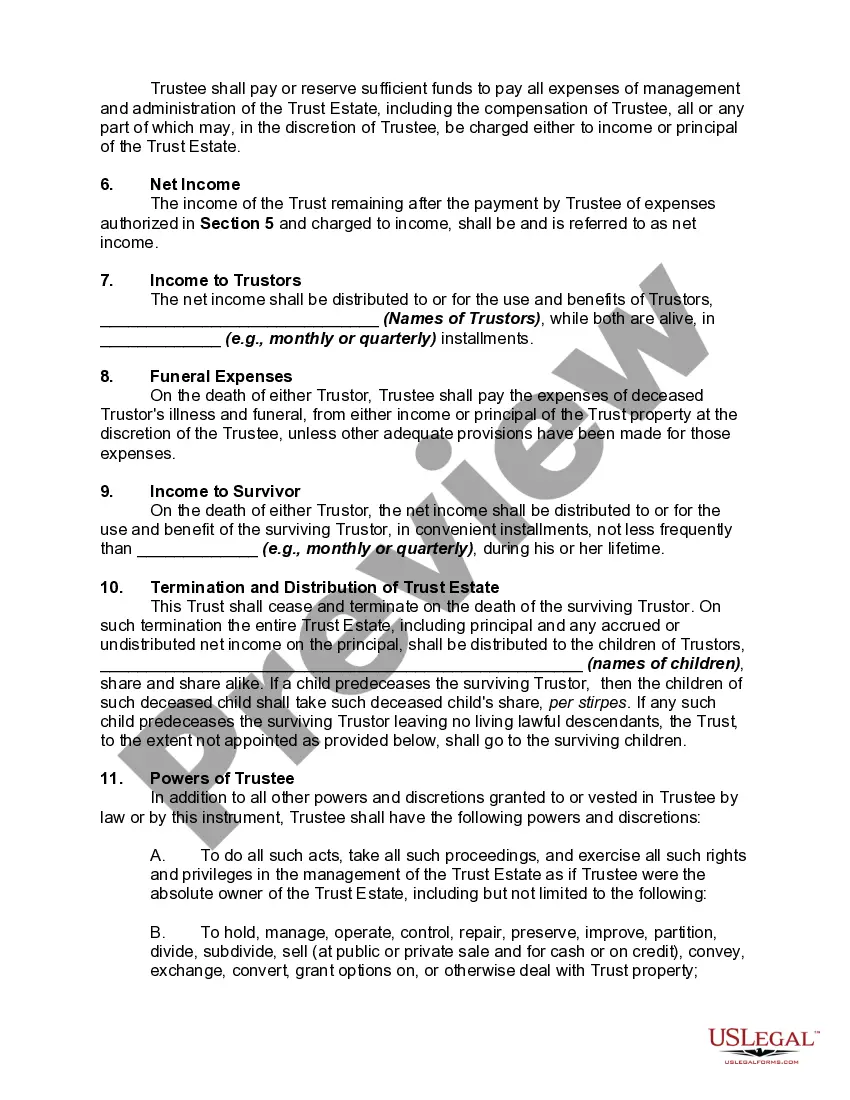 Get Revocable Trust Agreement with Husband and Wife as Trustors and Income to Preview Revocable Trust Agreement with Husband and Wife as Trustors and Income to