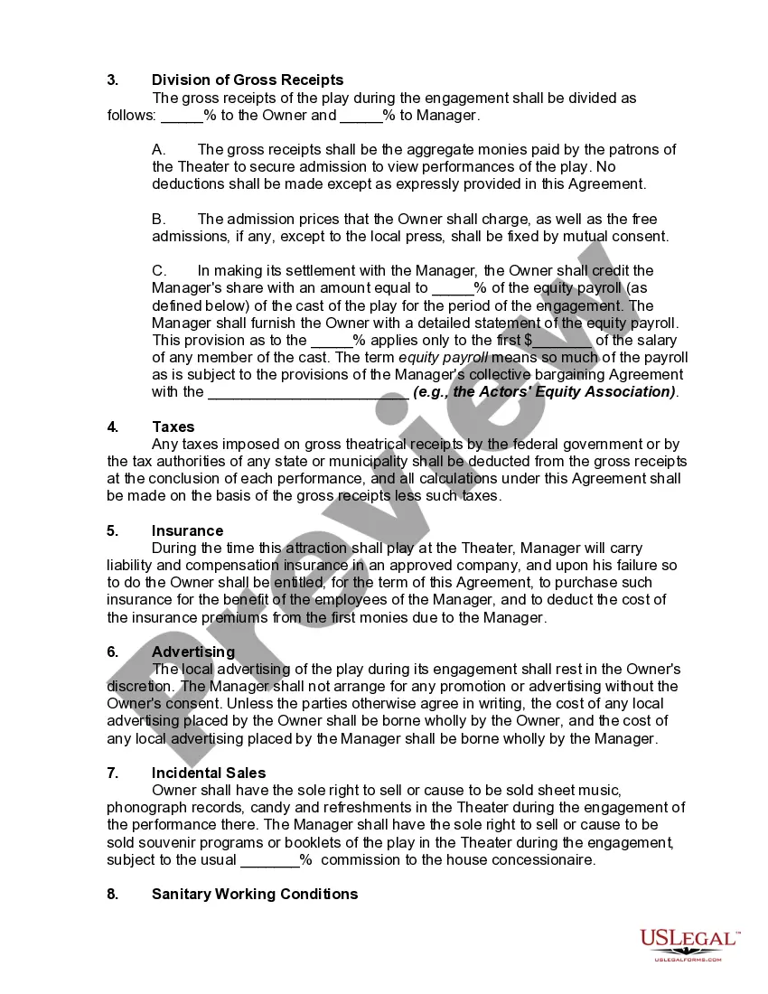 Preview Booking Agreement between Theater Owner and Manager of Entertainment Group