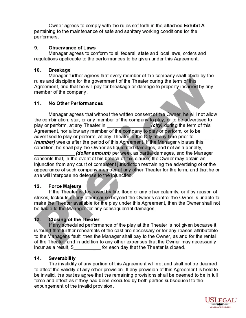 Preview Booking Agreement between Theater Owner and Manager of Entertainment Group