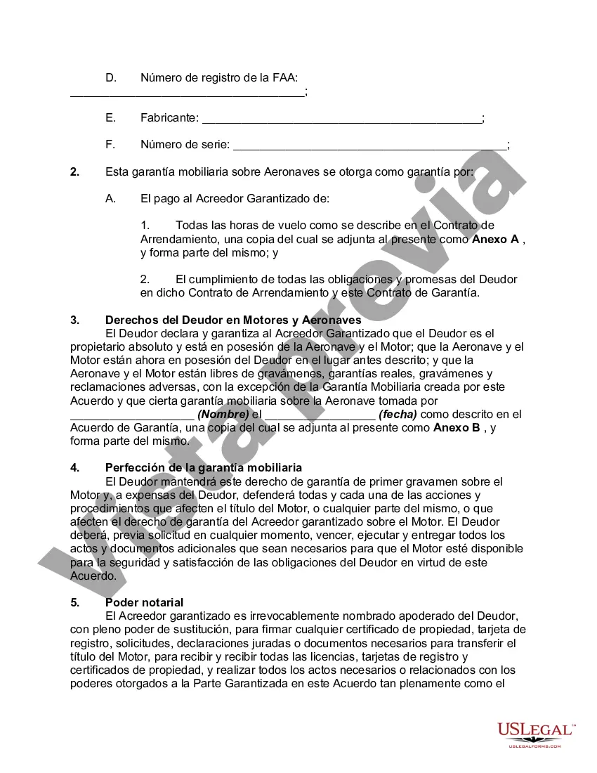 Preview Acuerdo de garantía que otorga una garantía real sobre un motor de aeronave