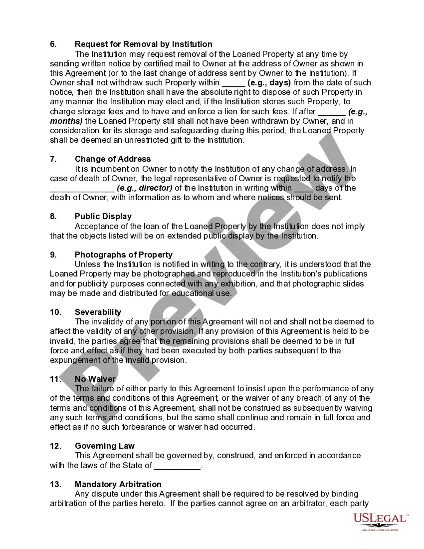 Get Bailment Contract involving a Loan of Fine Art to an Institution Preview Bailment Contract involving a Loan of Fine Art to an Institution