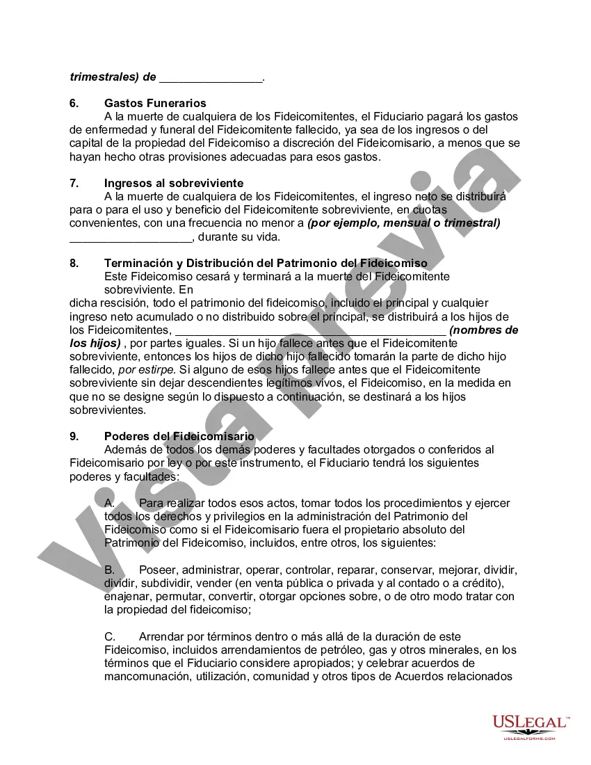 Preview Contrato de Fideicomiso Irrevocable con Fideicomitentes Mancomunados en Beneficio de sus Hijos con Disposiciones de Fideicomiso derrochador