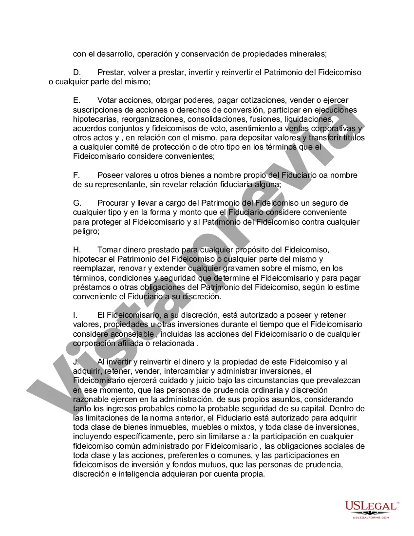 Preview Contrato de Fideicomiso Irrevocable con Fideicomitentes Mancomunados en Beneficio de sus Hijos con Disposiciones de Fideicomiso derrochador