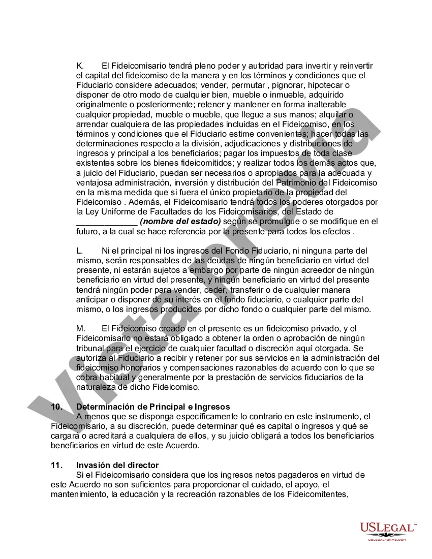 Preview Contrato de Fideicomiso Irrevocable con Fideicomitentes Mancomunados en Beneficio de sus Hijos con Disposiciones de Fideicomiso derrochador