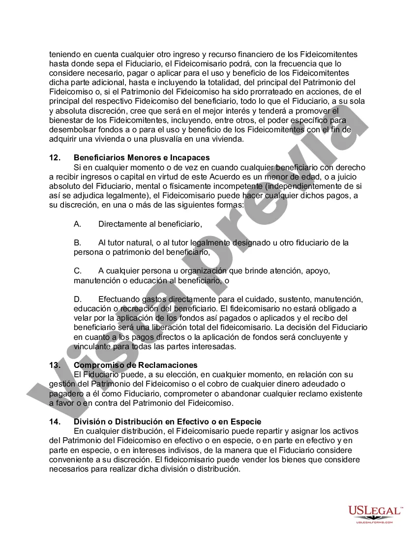 Preview Contrato de Fideicomiso Irrevocable con Fideicomitentes Mancomunados en Beneficio de sus Hijos con Disposiciones de Fideicomiso derrochador