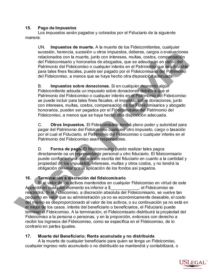 Preview Contrato de Fideicomiso Irrevocable con Fideicomitentes Mancomunados en Beneficio de sus Hijos con Disposiciones de Fideicomiso derrochador