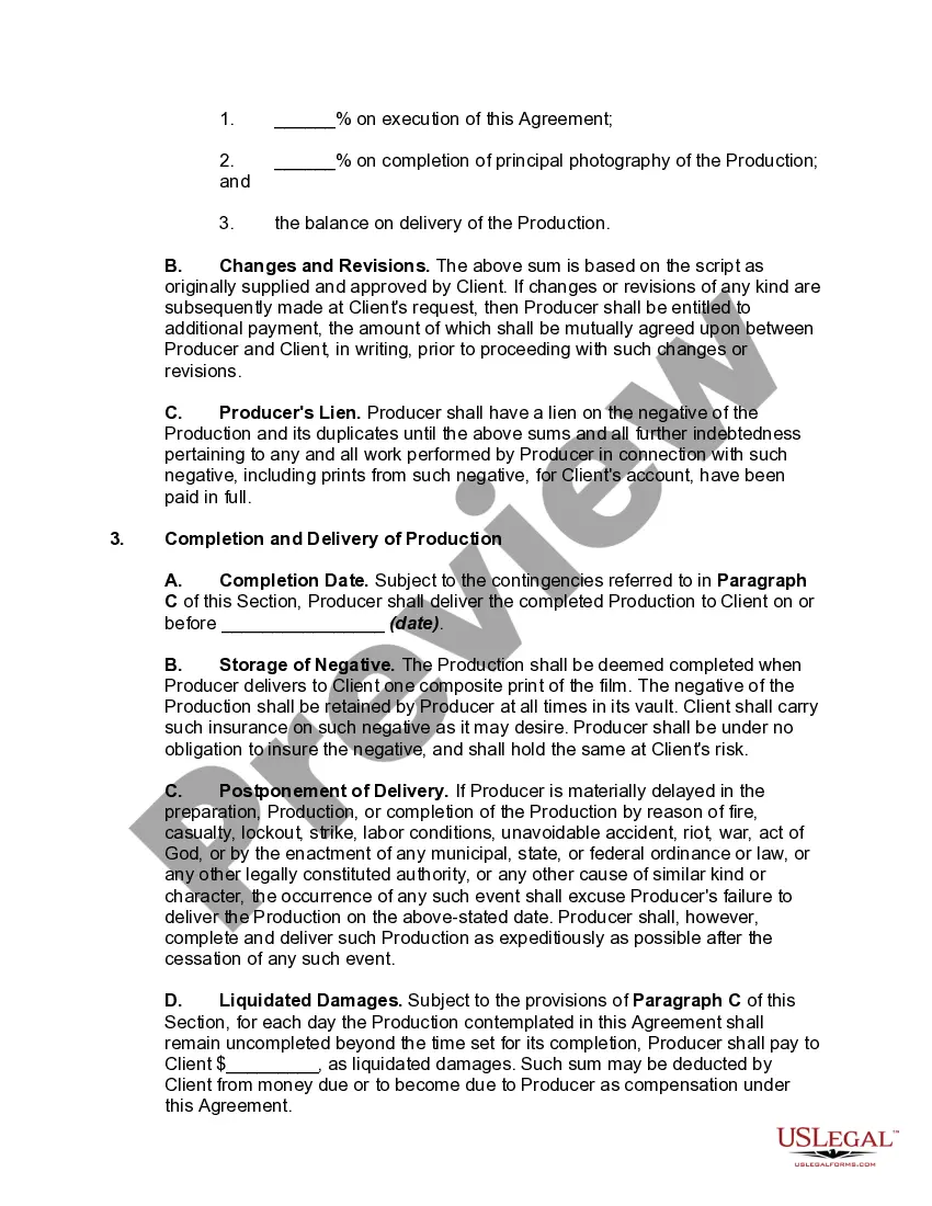 Preview Agreement to Produce Motion Picture