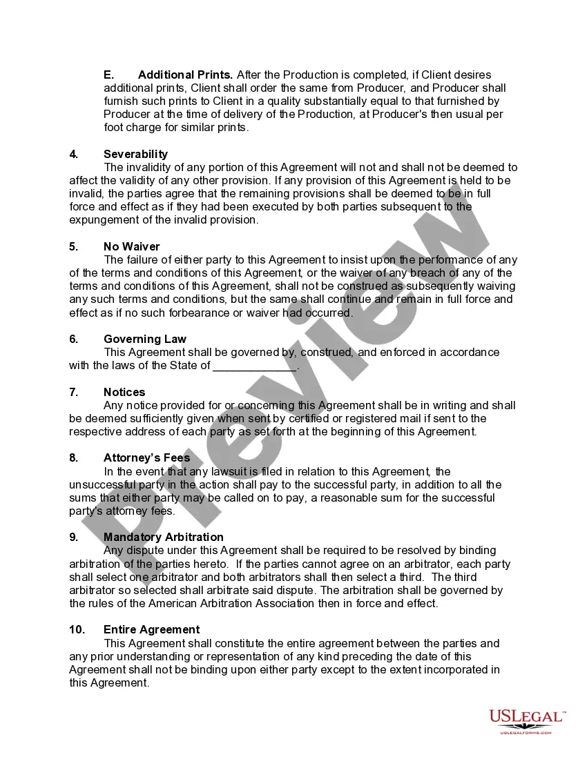 Preview Agreement to Produce Motion Picture