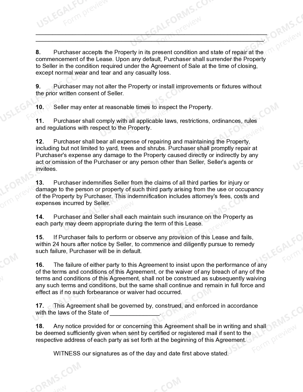 Preview Temporary Residential Lease or Early Possession Agreement with Occupation
