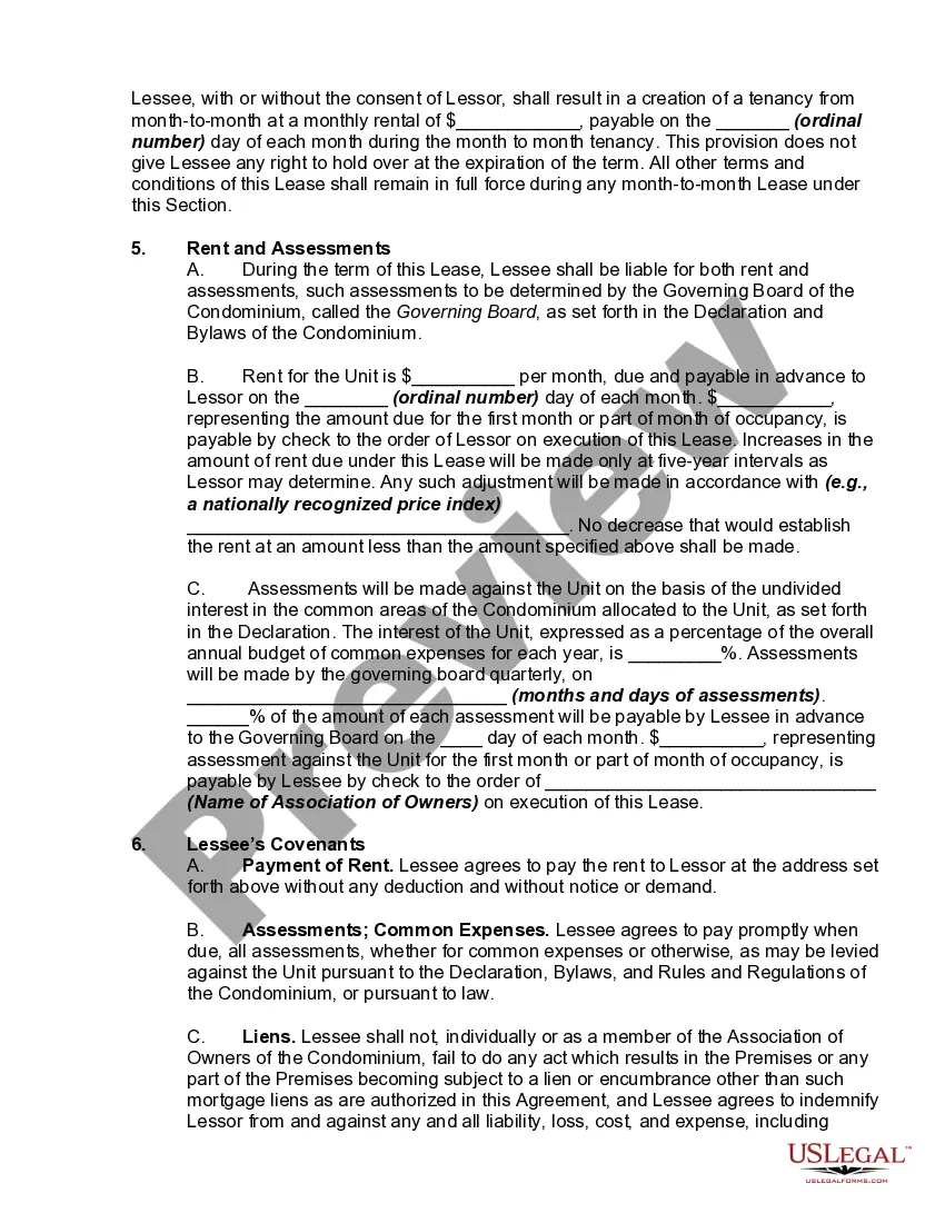 Preview Lease or Rental Agreement of Condominium Unit
