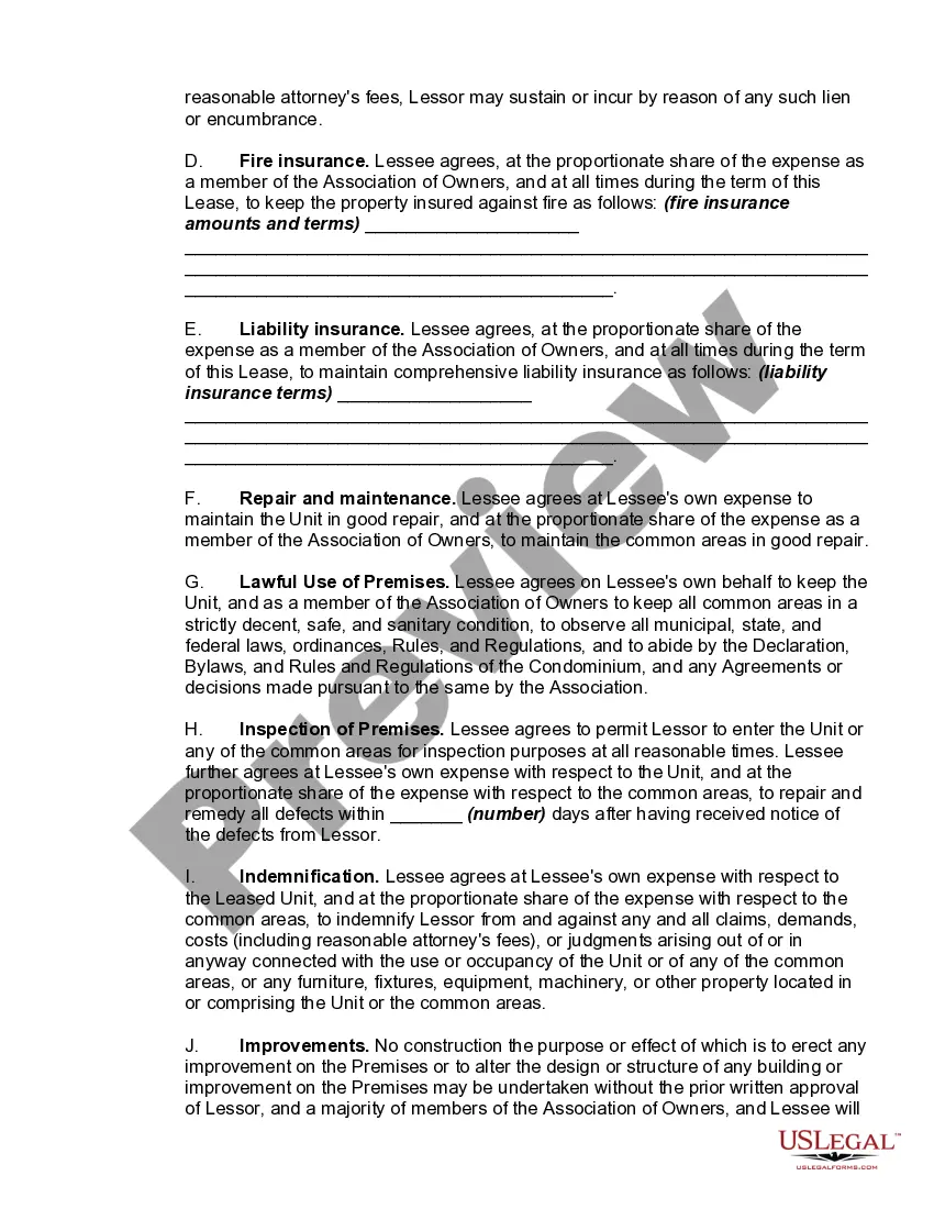 Preview Lease or Rental Agreement of Condominium Unit