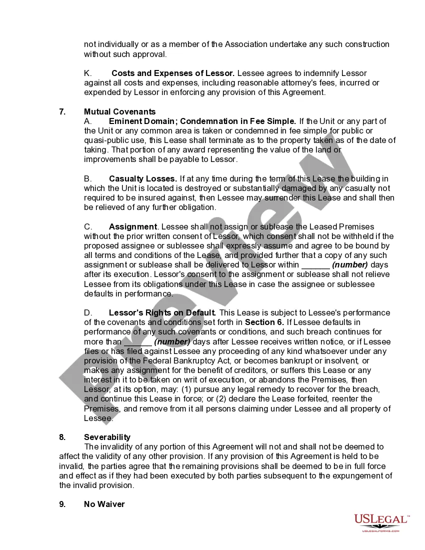 Preview Lease or Rental Agreement of Condominium Unit