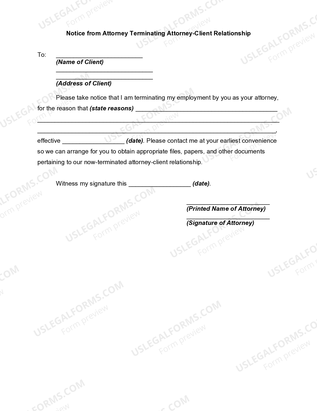 Notice From Attorney Terminating Attorney Attorney Client 