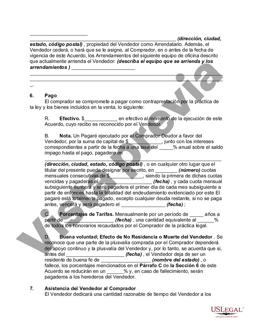 Preview Acuerdo para la venta de la práctica legal de propiedad única con pacto restrictivo