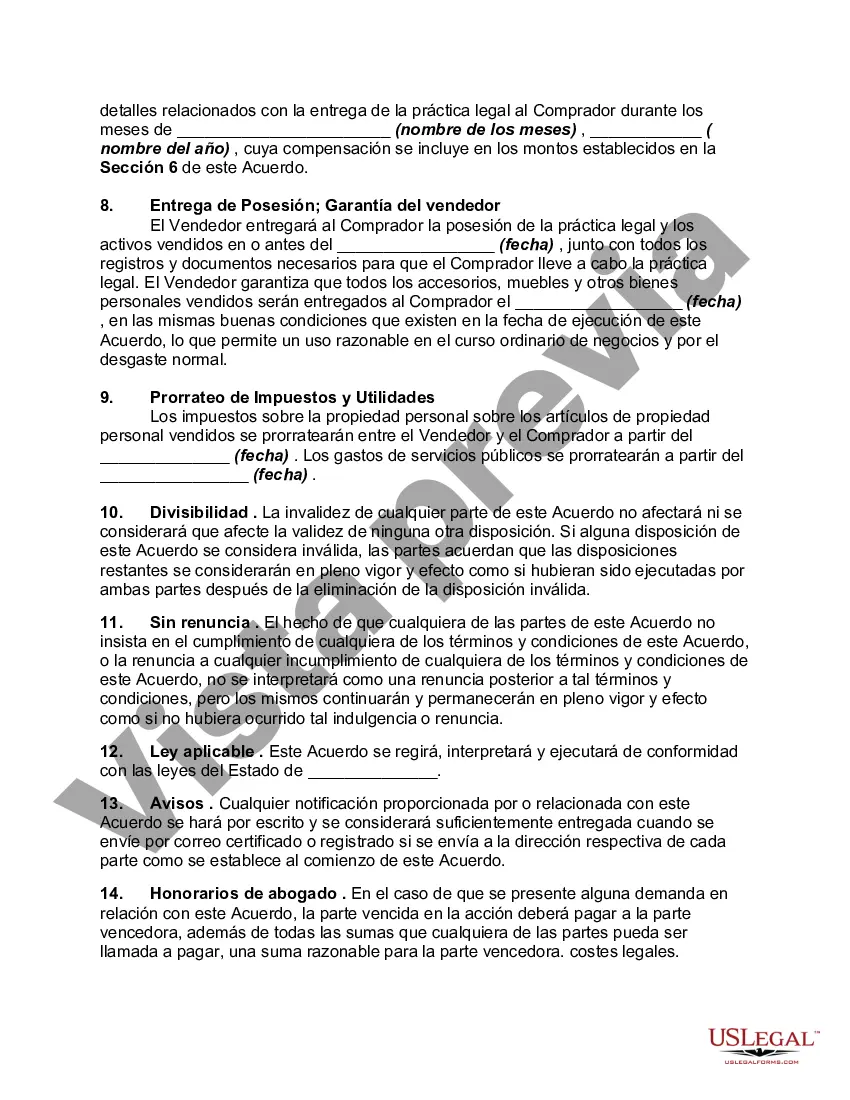 Preview Acuerdo para la venta de la práctica legal de propiedad única con pacto restrictivo
