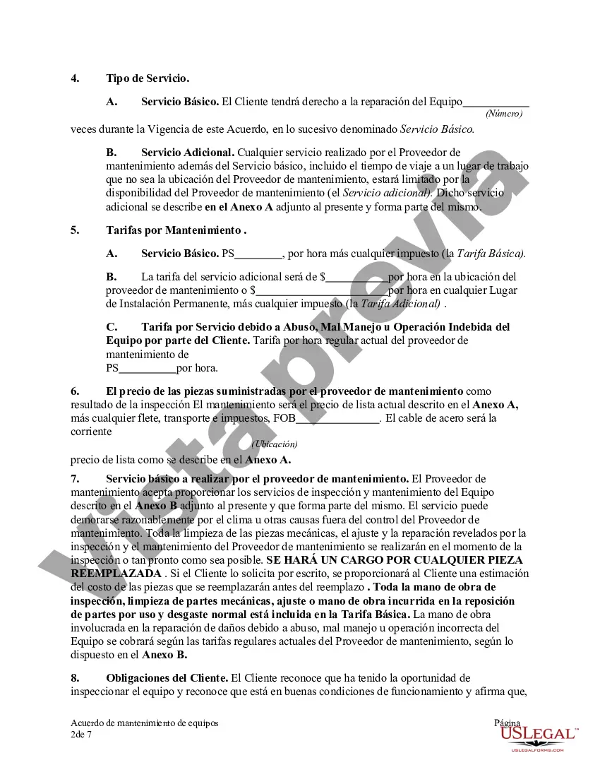 Preview Acuerdo de mantenimiento de equipos