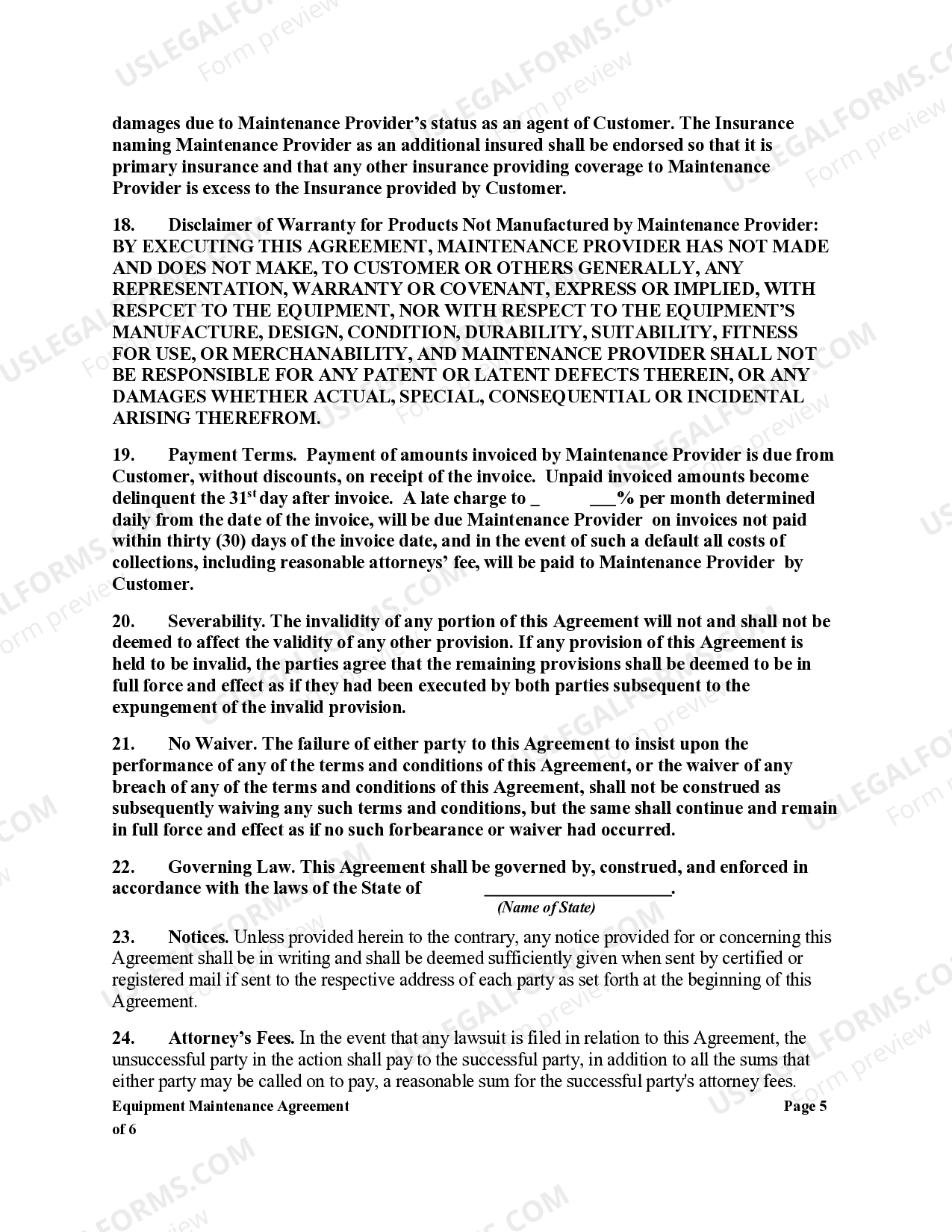 Texas Equipment Maintenance Agreement US Legal Forms