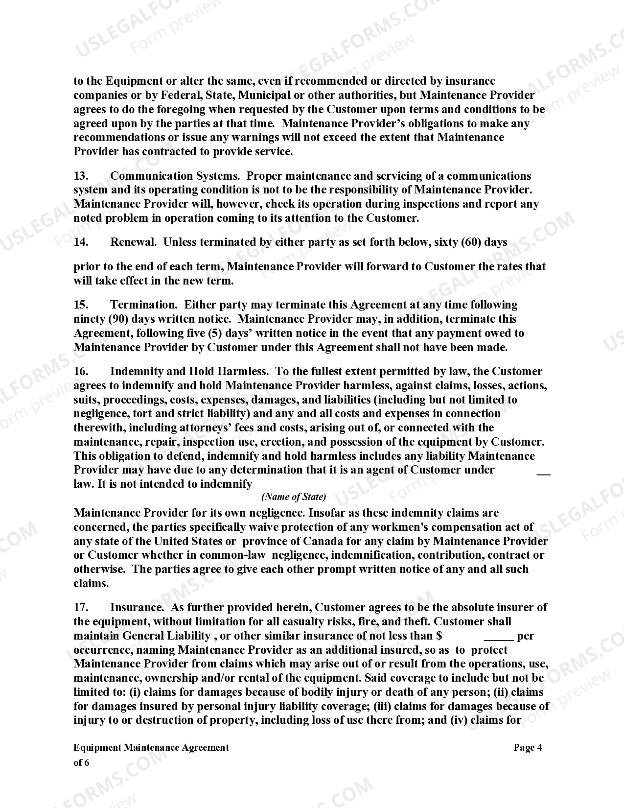 Preview Equipment Maintenance Agreement