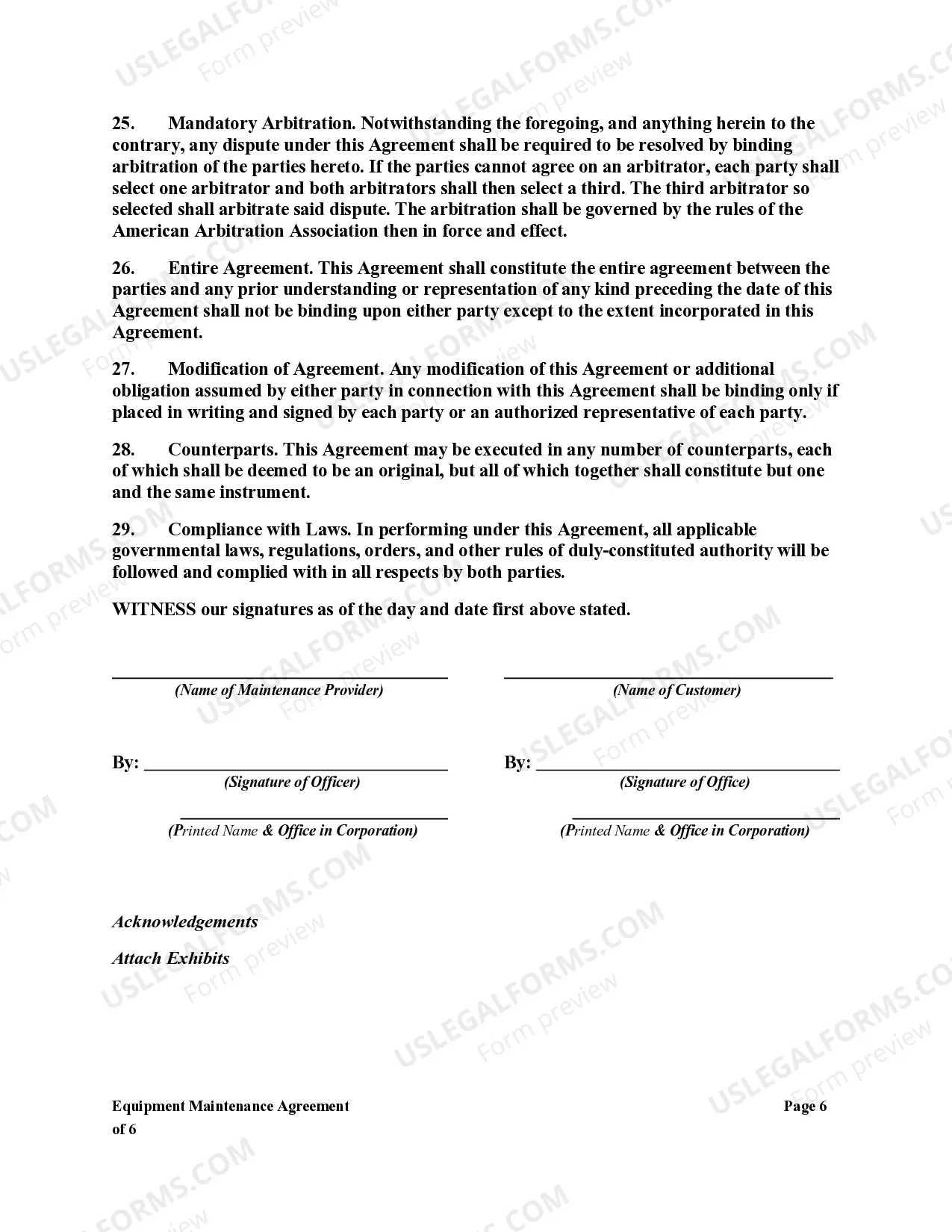 Preview Equipment Maintenance Agreement