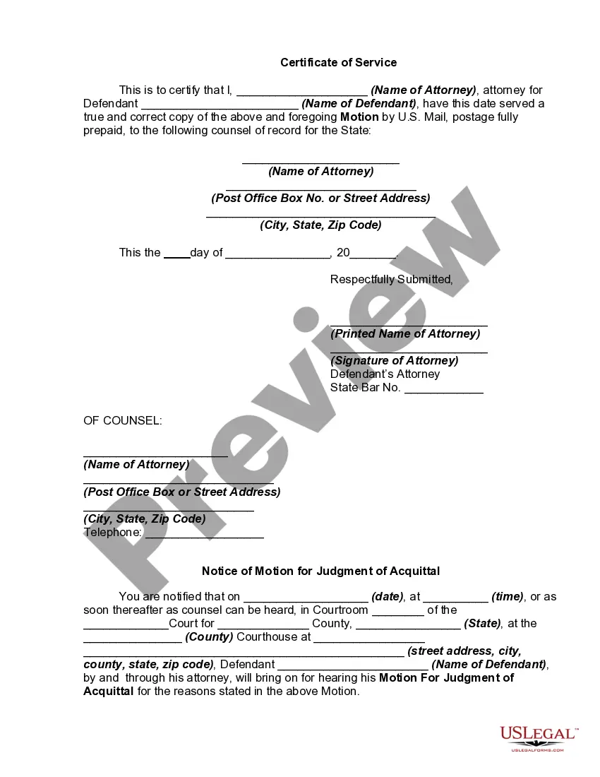 Get Motion For Judgment of Acquittal of All Charges Preview Motion For Judgment of Acquittal of All Charges