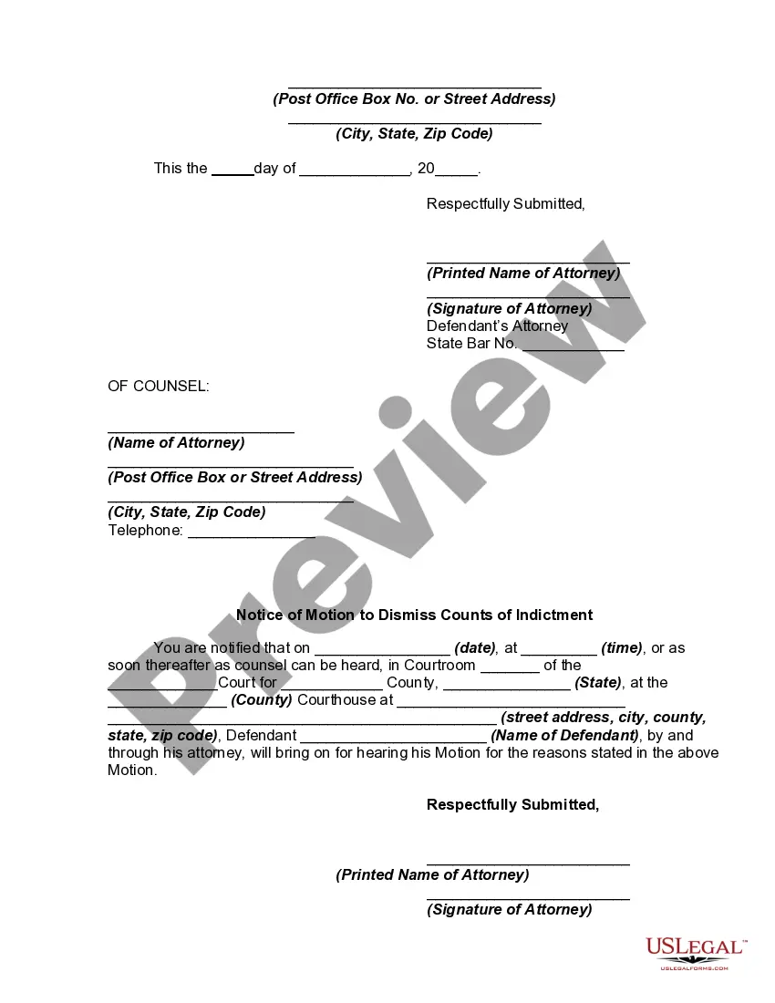 Get Motion to Dismiss Counts of Indictment Preview Motion to Dismiss Counts of Indictment