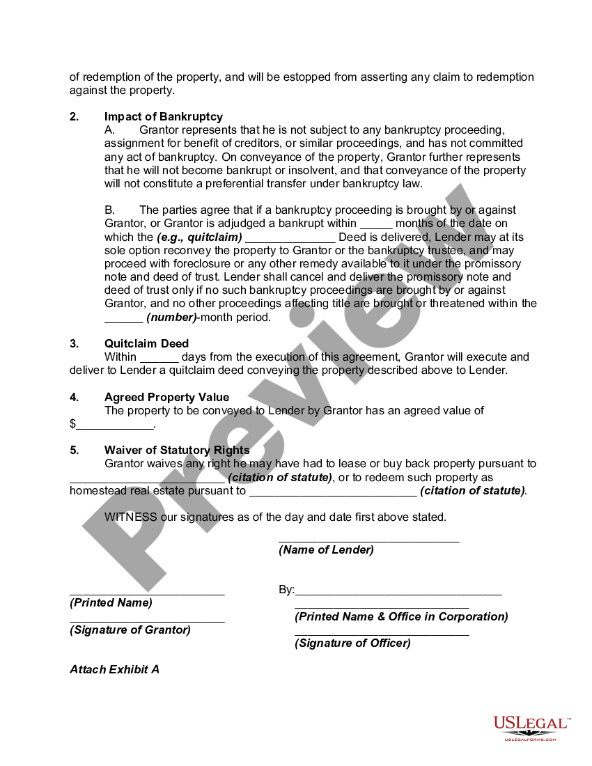 Conveyance Of Deed To Lender In Lieu Of Foreclosure Foreclosure Us Legal Forms 2964