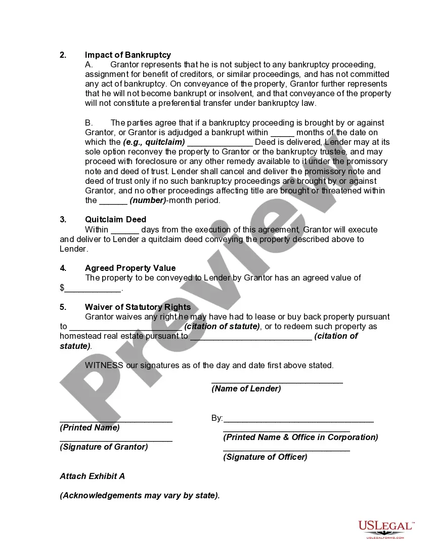 Get Conveyance of Deed to Lender in Lieu of Foreclosure Preview Conveyance of Deed to Lender in Lieu of Foreclosure