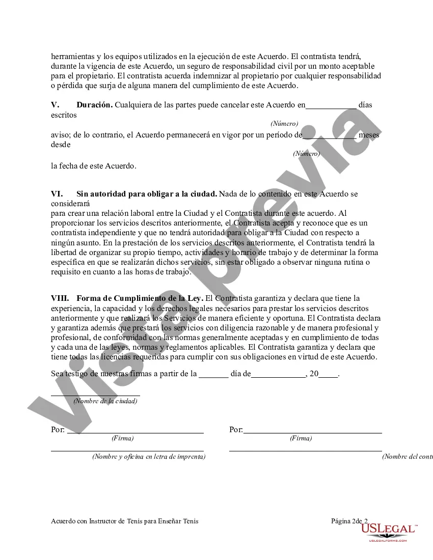 Preview Acuerdo con Instructor de Tenis para Enseñar Tenis