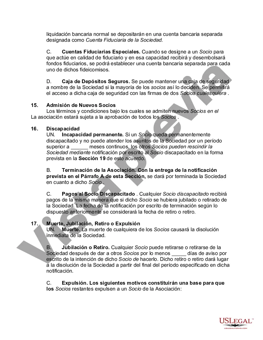 Preview Contrato de Sociedad de Derecho con Disposiciones por Muerte, Retiro, Retiro o Expulsión de un Socio