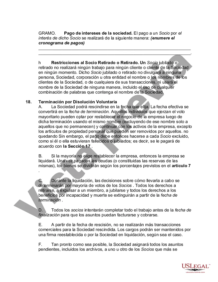 Preview Contrato de Sociedad de Derecho con Disposiciones por Muerte, Retiro, Retiro o Expulsión de un Socio