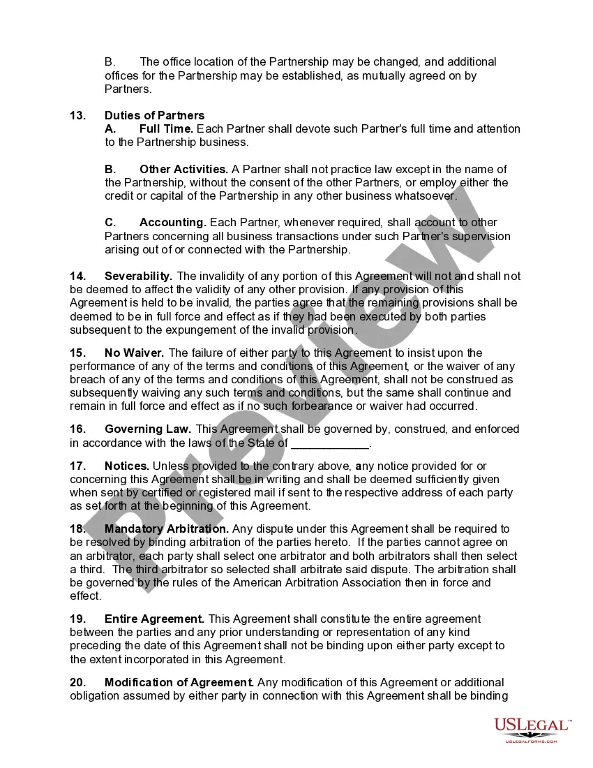 Preview Agreement Merging Two Law Firms