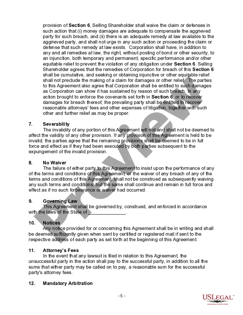 Get Shareholders' Agreement with Buy-Sell Agreement Allowing Corporation the First Right of Refusal to Purchase the Shares of Deceased Shareholder should the Beneficiaries of the Deceased Shareholder Desire to Sell such Shares Preview Shareholders' Agreement with Buy-Sell Agreement Allowing Corporation the First Right of Refusal to Purchase the Shares of Deceased Shareholder should the Beneficiaries of the Deceased Shareholder Desire to Sell such Shares