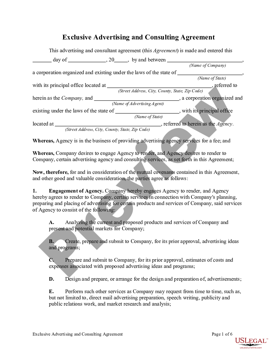 page 0 Exclusive Advertising and Consulting Agreement preview
