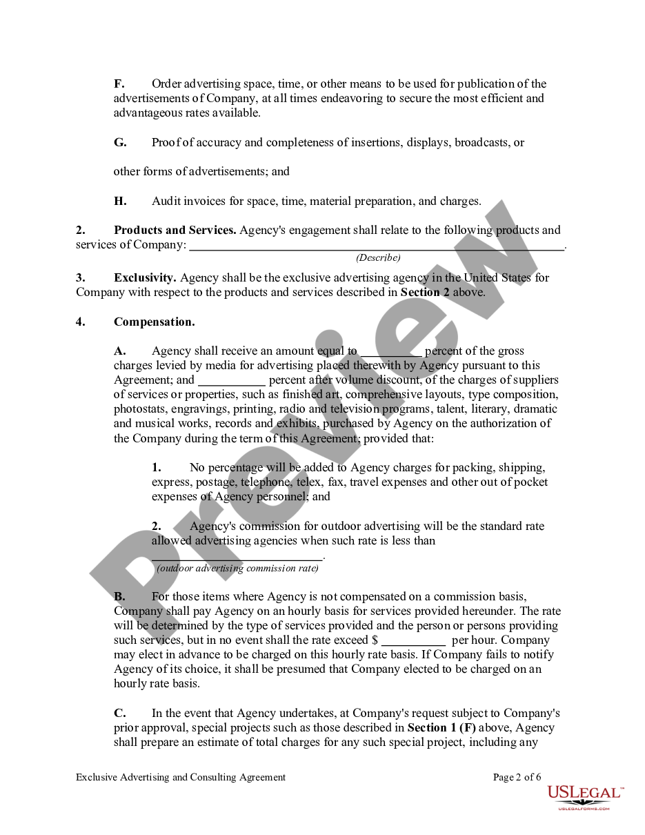 page 1 Exclusive Advertising and Consulting Agreement preview