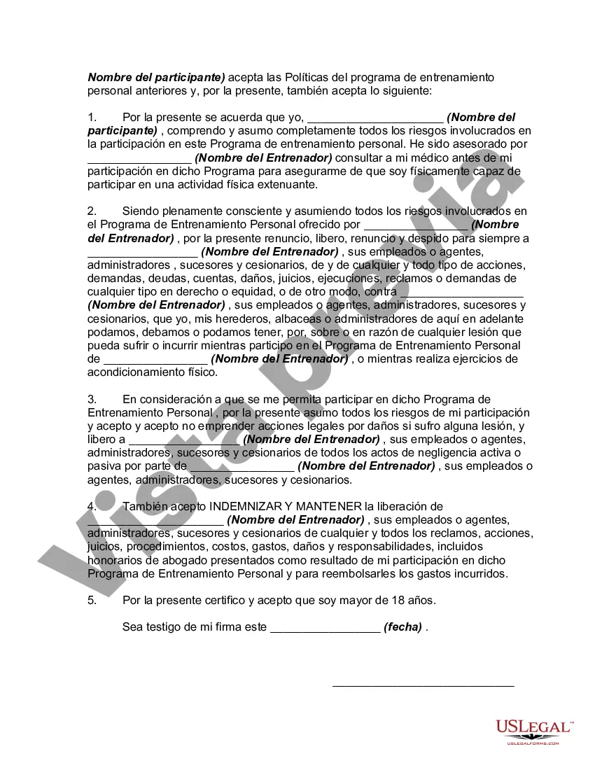 Get Formulario de registro y exención del programa de entrenamiento personal Preview Formulario de registro y exención del programa de entrenamiento personal