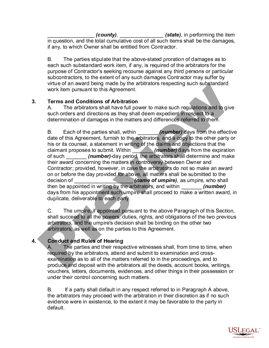 page 1 Submission to Arbitration of Dispute between Building Construction Contractor and Owner  preview