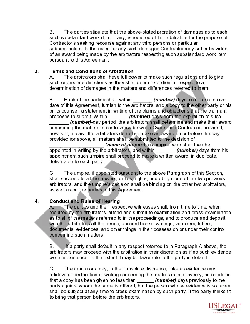 Get Submission to Arbitration of Dispute between Building Construction Contractor and Owner Preview Submission to Arbitration of Dispute between Building Construction Contractor and Owner