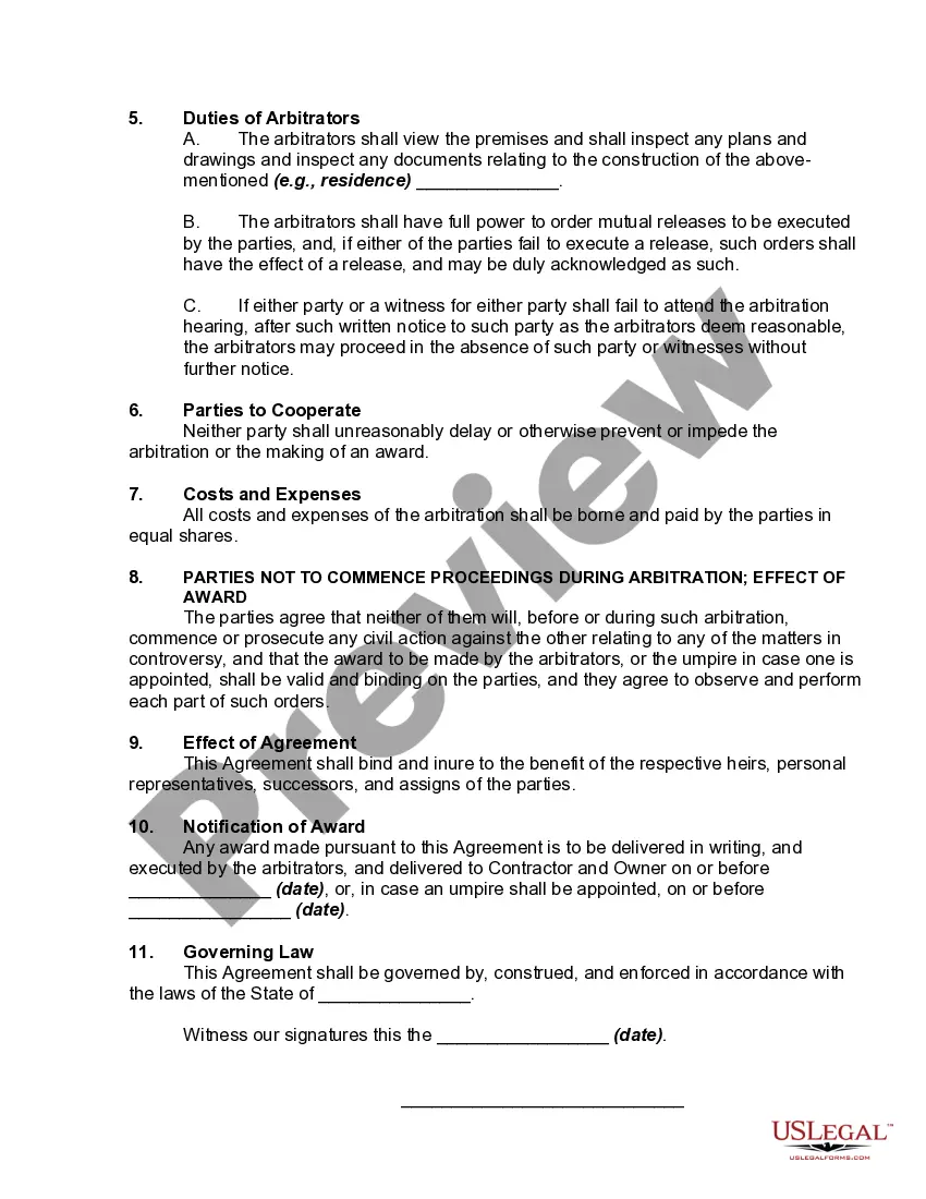 Get Submission to Arbitration of Dispute between Building Construction Contractor and Owner Preview Submission to Arbitration of Dispute between Building Construction Contractor and Owner