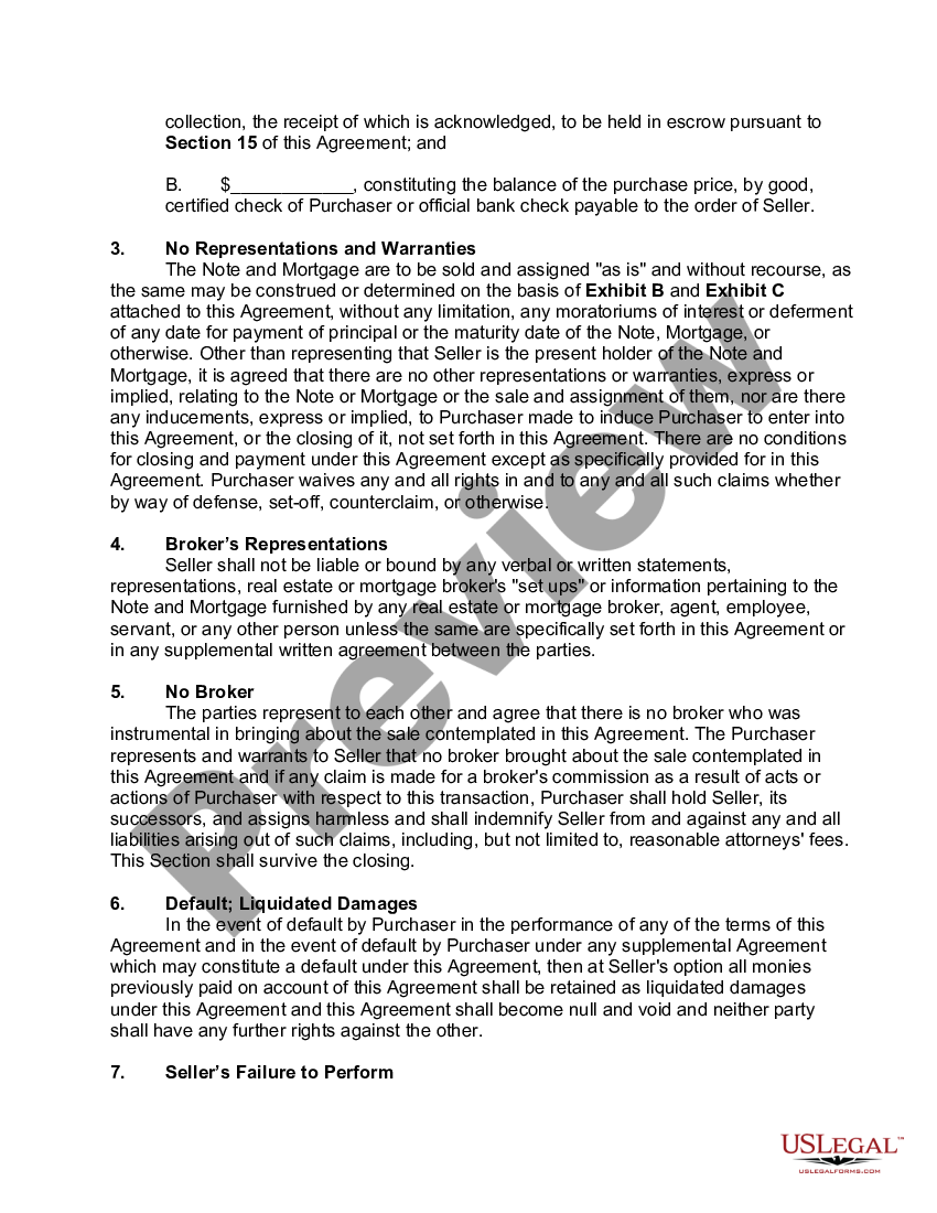 Agreement to Purchase Note and Mortgage - Purchase Agreement | US Legal ...