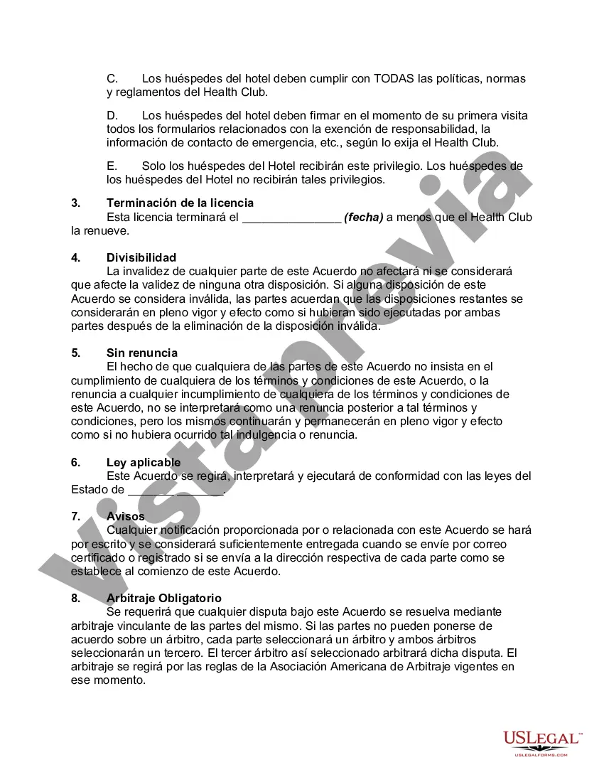 Preview Acuerdo para intercambiar puntos de Hotel Rewards y estatus de hotel Platinum por el derecho de los huéspedes del hotel a utilizar las instalaciones del Heath Club